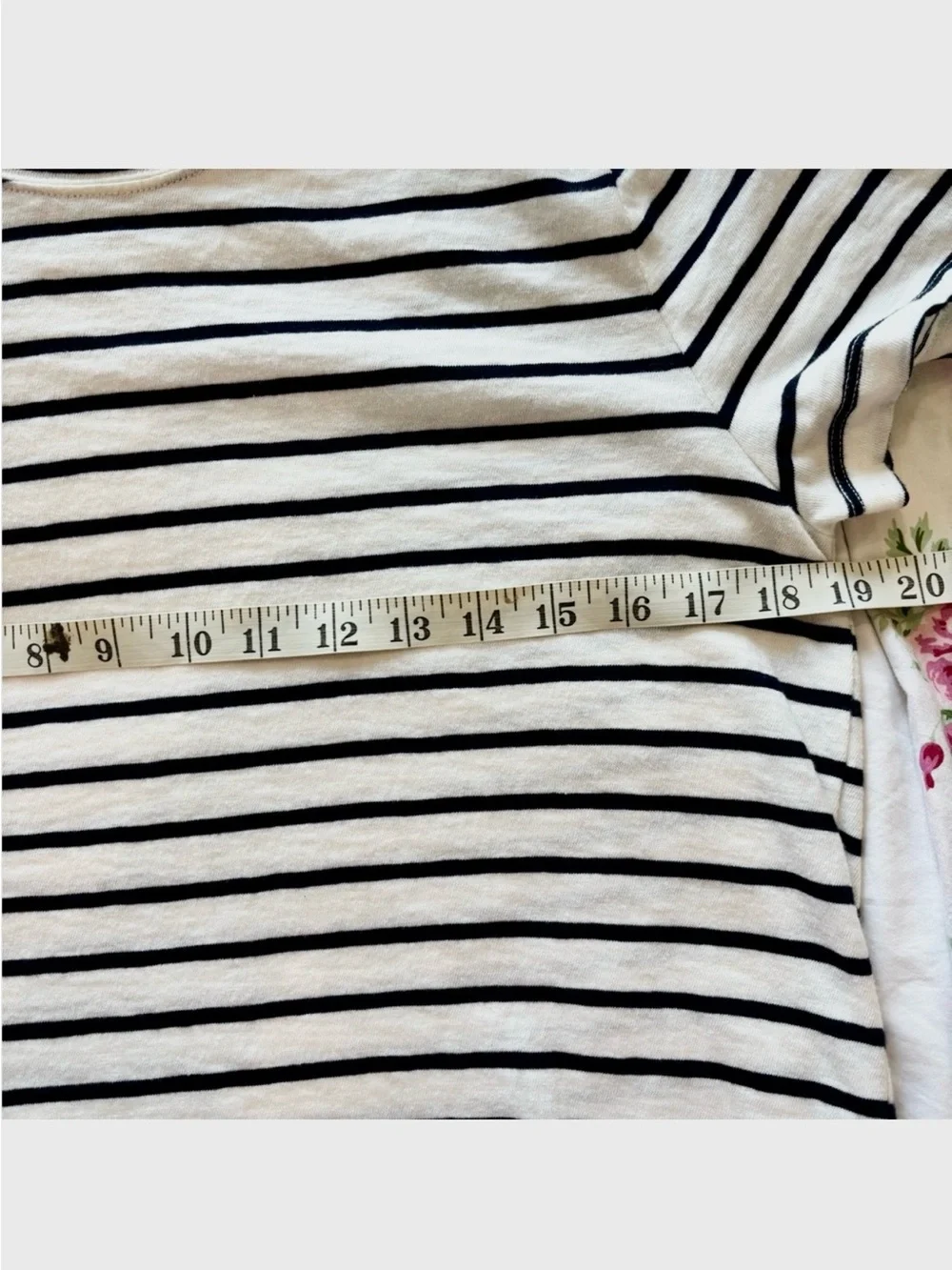 J.Crew Sz L Cotton Girlfriend Tee White & Black Stripes Classic French Chic EUC